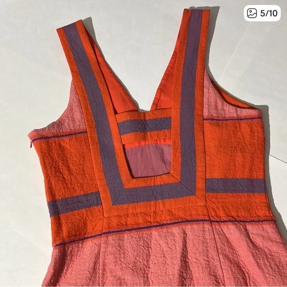 HD in Paris Anthropologie midi dress sz 6 orange cutout back keyhole retro - Picture 3 of 4